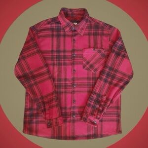 ODA Red & Black Plaid Button Down Long Sleeve Flannel Shirt Size M